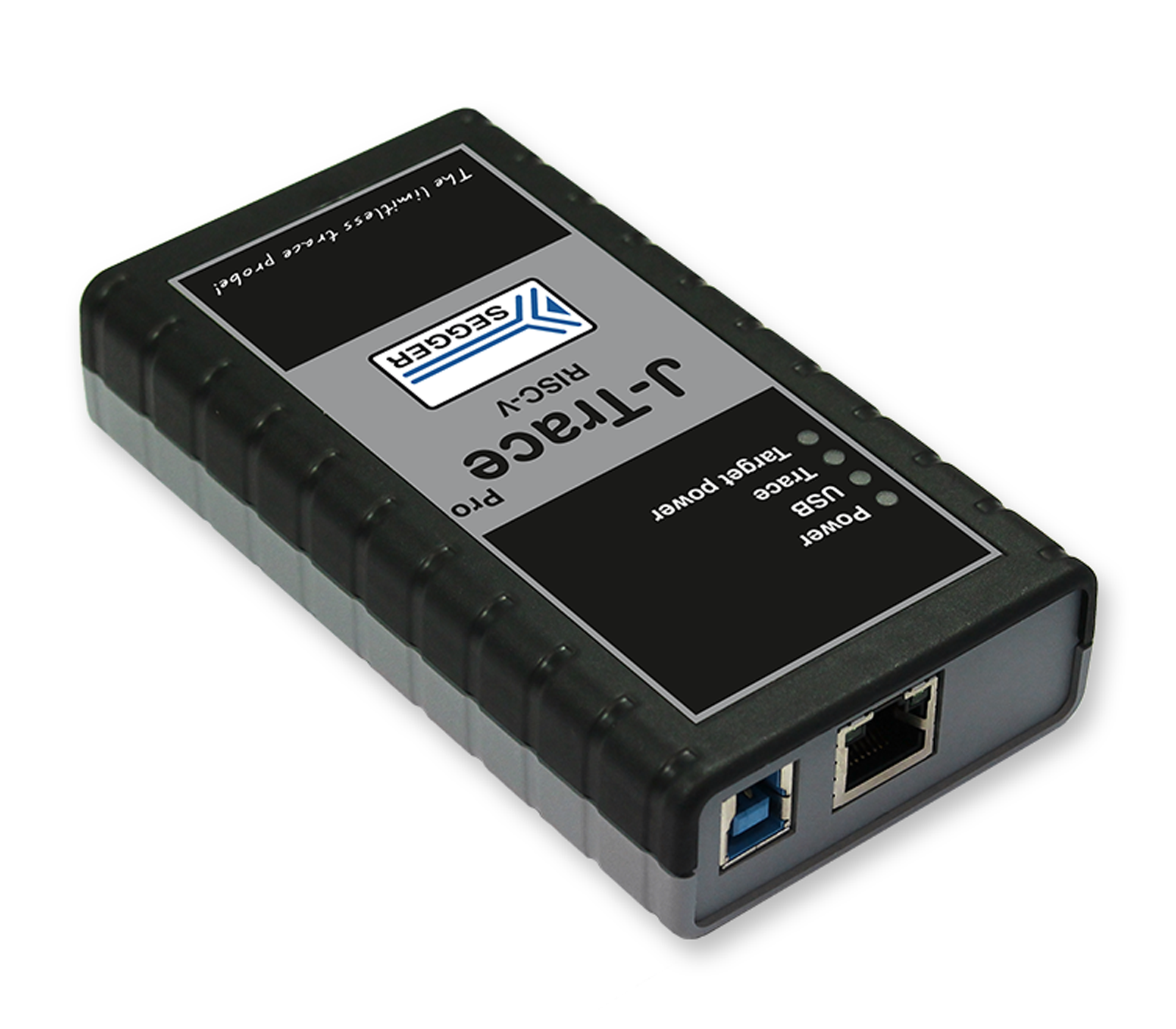 A rectangular device with a black and gray casing featuring the label “J-TRACE Pro” from Seagate. The device has ports on one side, including a USB and an Ethernet connection, along with LED indicators for power and status.